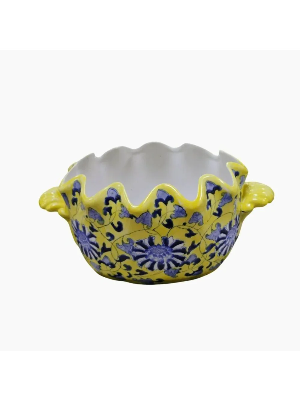 Vintage Andrea by Sadek Chinoiserie Footbath Bowl, Yellow Blue Porcelain Planter